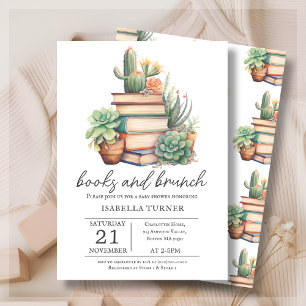 Boho Cactus Books & Brunch Baby Shower Invitation