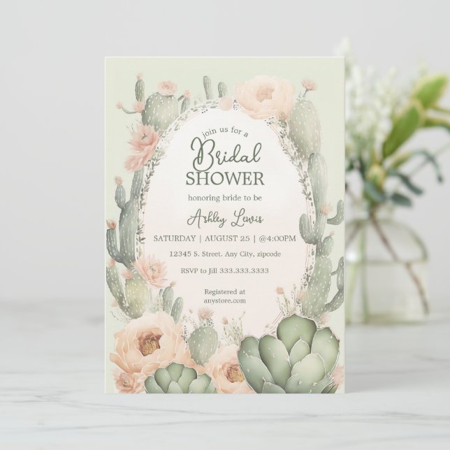 Boho Cactus Bridal shower floral Southwestern  Invitation (Standing Front)