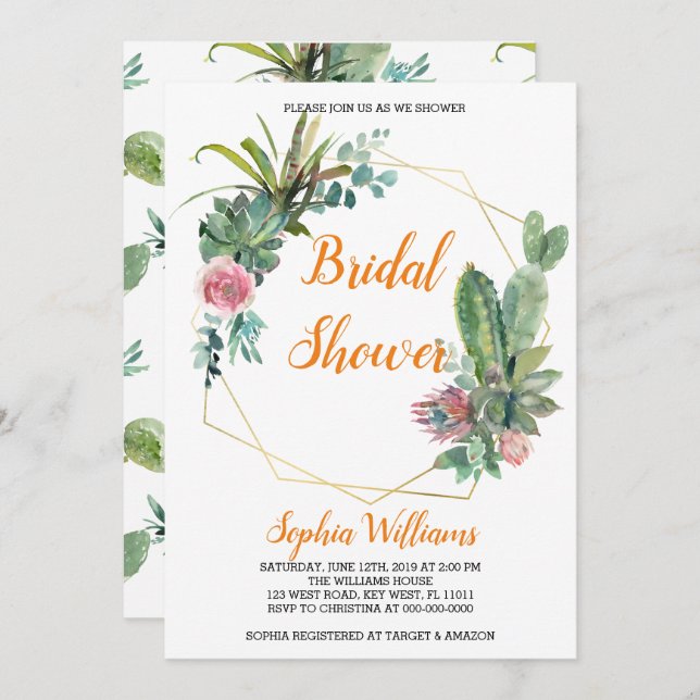 Boho Cactus Bridal Shower Invitation (Front/Back)