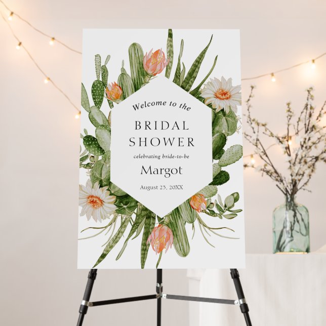 Boho Cactus Bridal Shower Welcome Sign (In Situ (Stand))