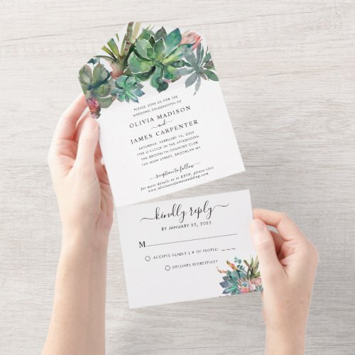 Boho Cactus Cacti Succulent Desert Floral Wedding All In One Invitation