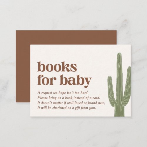 Boho Cactus Desert Baby Shower Books for Baby Enclosure Card