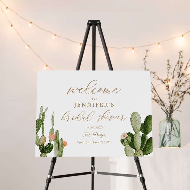 Boho Cactus Desert Bridal Shower Welcome Sign (In Situ (Stand))