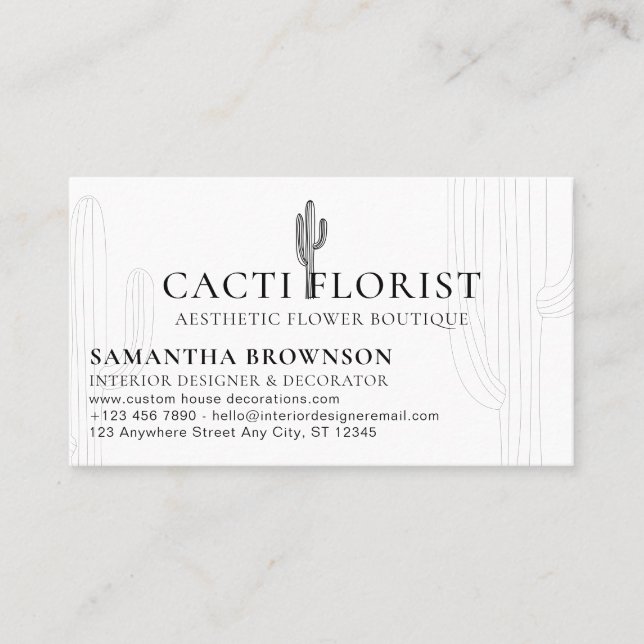 Boho Cactus Desert Flower Abstract Business Card (Front)