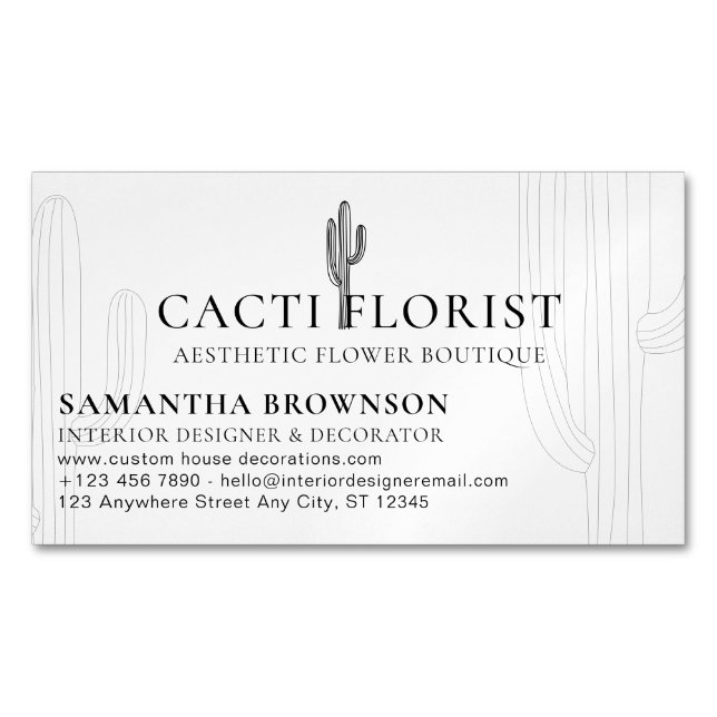 Boho Cactus Desert Flower  Business Card Magnet (Front)