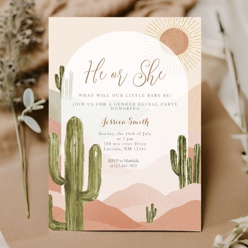 Boho Cactus Dessert He or She Gender Reveal  Invitation