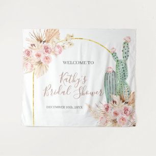 Boho Cactus Floral Bridal Shower Sign Tapestry