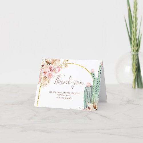 Boho Cactus Floral Bridal Shower Thank You card