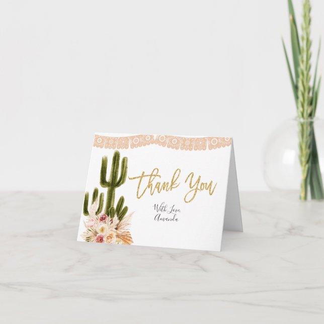 Boho Cactus Floral Bridal Shower Thank You card (Front)