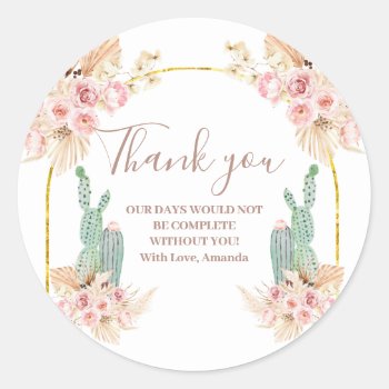 Boho Cactus Floral Bridal Shower Thank You Sticker by HappyPartyStudio at Zazzle