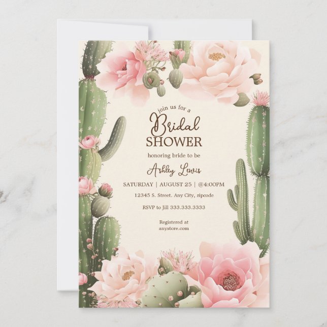Boho Cactus floral Desert pink cactus flowers Invitation (Front)