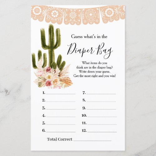 Boho Cactus Floral Guess Whats In the Diaper Bag