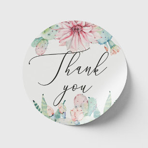Boho Cactus Floral Wedding   Script Thank You  Classic Round Sticker