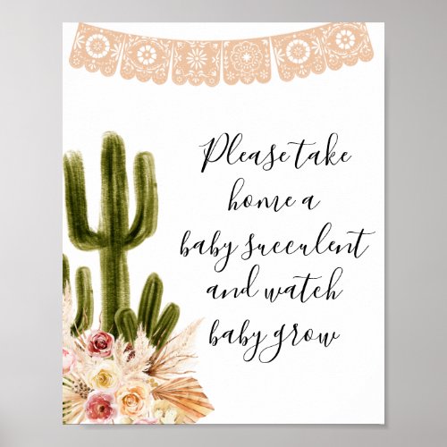 Boho Cactus Gold Please Take A Baby Succulent Poster