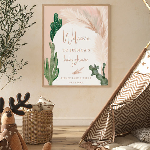Boho cactus pampas arch baby welcome shower