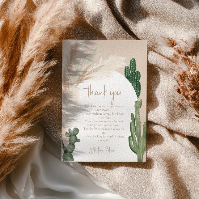 Boho cactus pampas arch desert bridal shower  thank you card (Boho cactus pampas arch desert bridal shower thank you card)