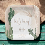 Boho cactus pampas arch hello baby shower paper plates<br><div class="desc">hello Baby! Tropical Boho desert green cactus and pampas grass gender neutral hello baby shower wild cacti,  pampas watercolor, arch shaped with muted earth tones with light beige and terracotta colors.</div>