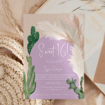 Boho cactus pampas arch purple earth tone Sweet 16 Invitation<br><div class="desc">Tropical Boho desert green cactus and pampas grass Sweet 16 birthday party invite with wild cacti,  pampas watercolor, arch shaped with muted earth tones with light beige and terracotta colors with dusty purple arch.</div>