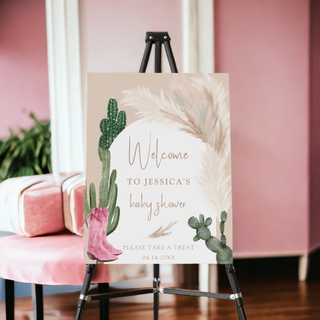 Boho cactus pampas boots baby welcome shower foam board (Boho cactus pampas boots baby welcome shower foam board)