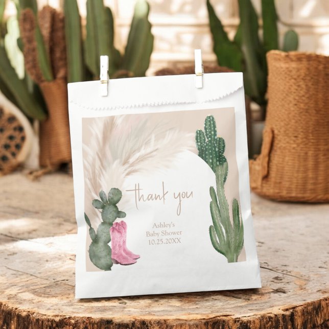 Boho cactus pampas boots desert baby shower  favor bag (Boho cactus pampas boots desert baby shower favor bag)