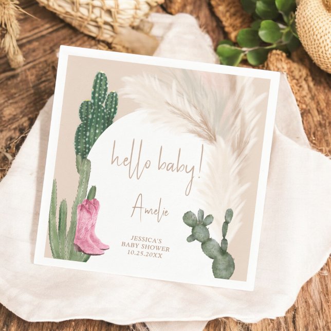 Boho cactus pampas boots hello baby shower napkins (Boho cactus pampas boots hello baby shower napkins)