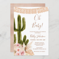 Boho Cactus Pampas Grass Baby Shower  Invitation