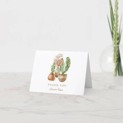 Boho Cactus Pampas Plant Bridal Shower Name Folded Thank You Card