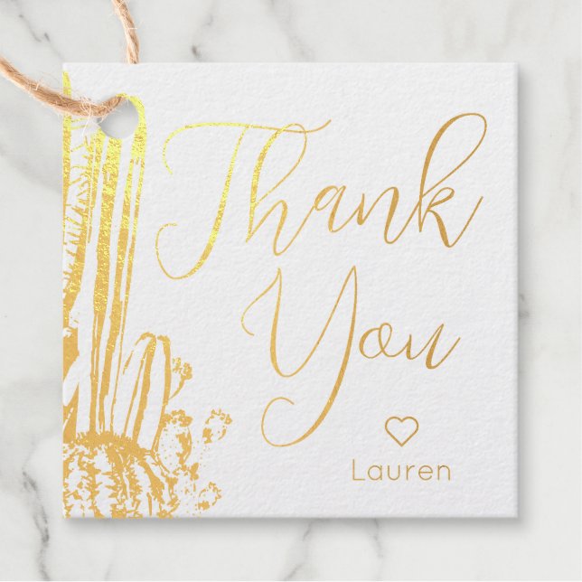 Boho Cactus Personalized Gold Foil Thank You Tag (Front)