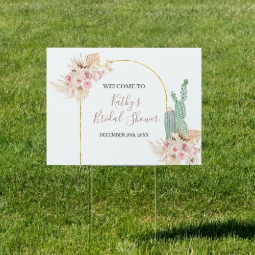 Boho Cactus Pink Floral Welcome Banner Sign