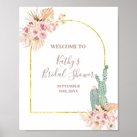Boho Cactus Pink Flower Bridal Shower Welcome Sign