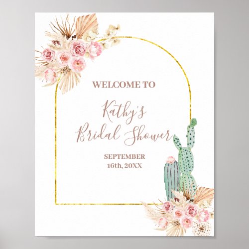 Boho Cactus Pink Flower Bridal Shower Welcome Sign
