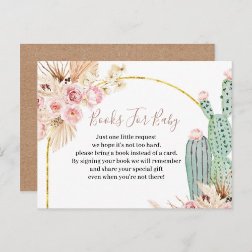 Boho Cactus Pink Flowers Books for baby Invitation Postcard