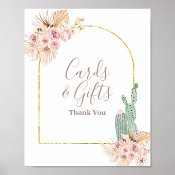 Boho Cactus Pink Flowers Cards & Gifts Sign by HappyPartyStudio at Zazzle