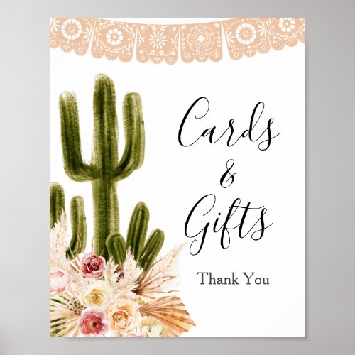 Boho Cactus Pink Flowers Pampas Grass Cards  Gift Poster