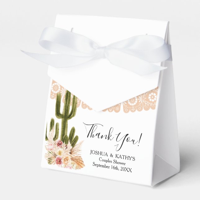 Boho Cactus Pink Flowers Pampas Grass Party  Favor Boxes (Front Side)