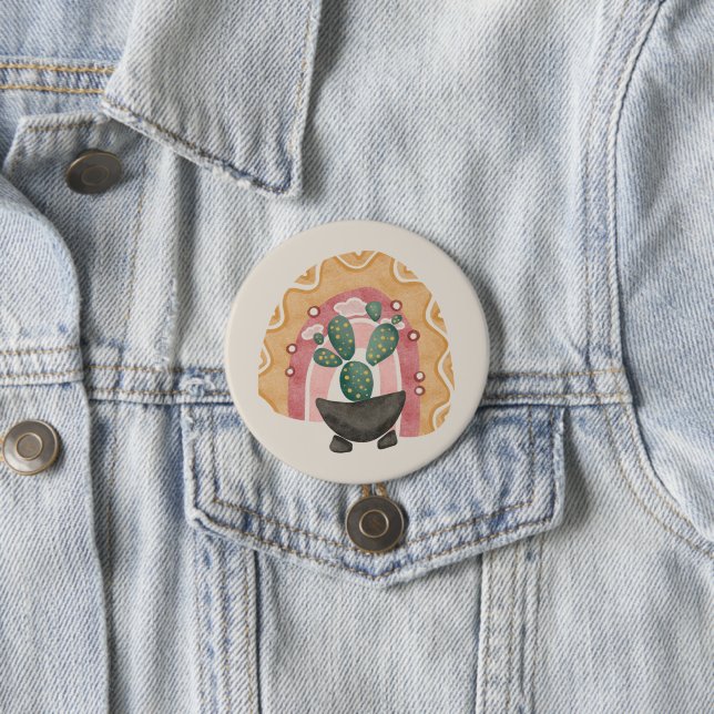 Boho Cactus Rainbow: Vibrant Desert Vibes Button (In Situ)