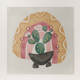 Boho Cactus Rainbow: Vibrant Desert Vibes Jigsaw Puzzle