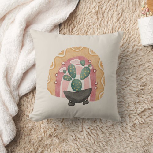 Boho Cactus Rainbow Vibrant Desert Vibes Throw Pillow