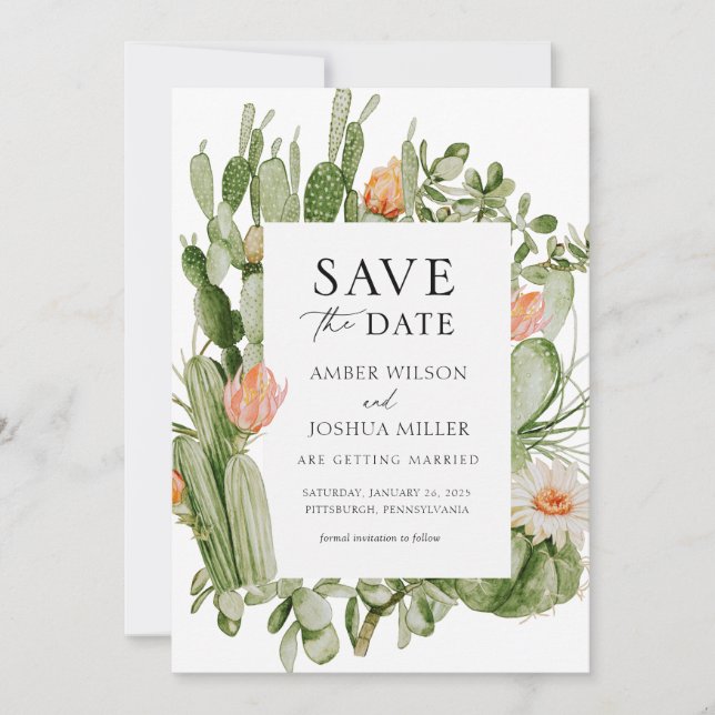 Boho Cactus Save the Date Invitation (Front)