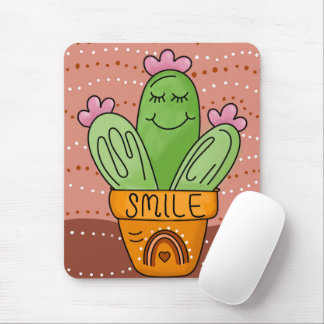 Boho Cactus Smile Cute Rainbow Mouse Pad