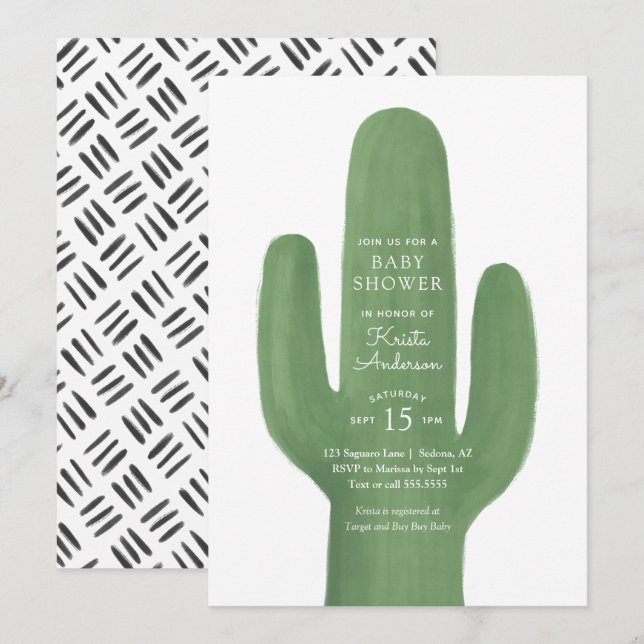 Boho Cactus Southwestern Baby Shower Invitation (Front/Back)