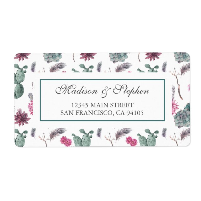 Boho Cactus, Succulent & Floral -  Wedding Label (Front)