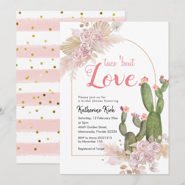 Boho Cactus Taco 'bout Love Bridal Shower Invitation (Front/Back)