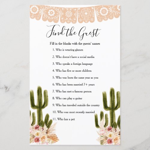 Boho Cactus Taco bout Love Find the Guest game