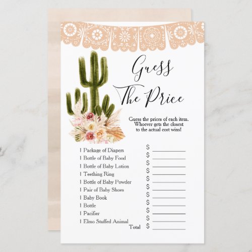 Boho Cactus Taco bout Love Guess the price Game