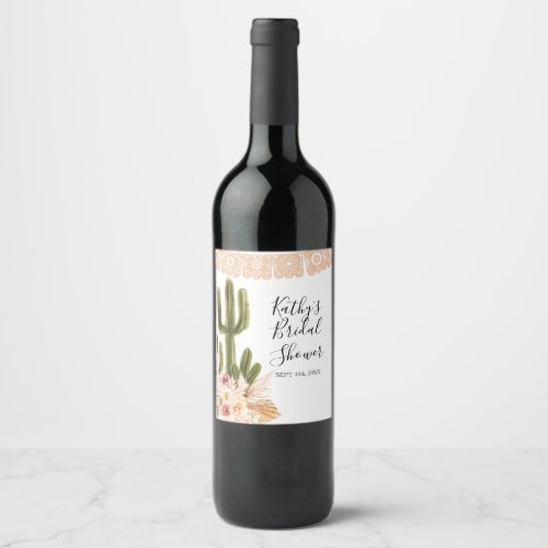 Boho Cactus Taco Bout Love Wine Bottle Label