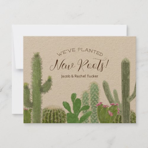 Boho Cactus Watercolor New Roots Kraft Moving Note Card