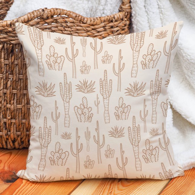 Boho Cactus Western Southern Desert Warm Neutral Throw Pillow (Creator Uploaded)