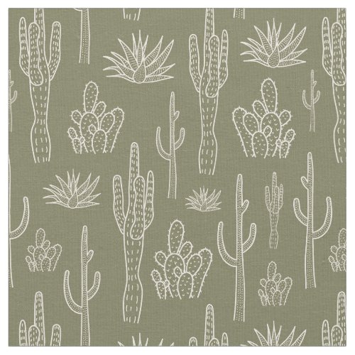 Boho Cactus Western Southern Neutral Moss Green Fabric