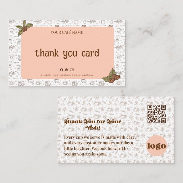 Boho Cafe Thank You Card QR Code (Front/Back)
